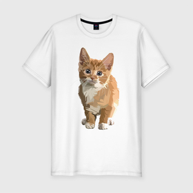 Мужская футболка хлопок Slim с принтом Котик , 92% хлопок, 8% лайкра | приталенный силуэт, круглый вырез ворота, длина до линии бедра, короткий рукав | cat | кот | котенок | котэ | рыжий котик