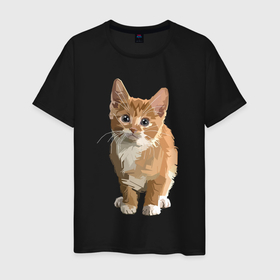 Мужская футболка хлопок с принтом Котик в Петрозаводске, 100% хлопок | прямой крой, круглый вырез горловины, длина до линии бедер, слегка спущенное плечо. | cat | кот | котенок | котэ | рыжий котик
