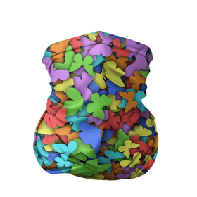 Бандана-труба 3D с принтом Разноцветные бабочки в Курске, 100% полиэстер, ткань с особыми свойствами — Activecool | плотность 150‒180 г/м2; хорошо тянется, но сохраняет форму | 8 марта | бабочка | мотылёк | мотыльки | насекомые | паттерн | радуга