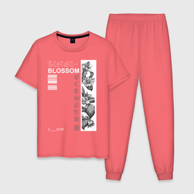 Мужская пижама хлопок с принтом BLOSSOM в Петрозаводске, 100% хлопок | брюки и футболка прямого кроя, без карманов, на брюках мягкая резинка на поясе и по низу штанин
 | 8 марта | весна | девушке | женский | мама | подарок | топ | тренд | феминизм | цветы
