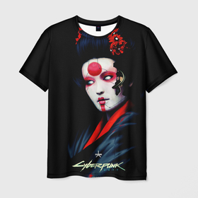 Мужская футболка 3D с принтом Cyberpunk 2077 самурай в Новосибирске, 100% полиэфир | прямой крой, круглый вырез горловины, длина до линии бедер | cuberpunk 2077 | ви | джонни сильверхенд | киану ривз | мелиса | рок н рол | самурай
