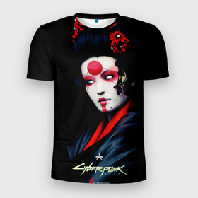 Мужская футболка 3D спортивная с принтом Cyberpunk 2077 самурай в Екатеринбурге, 100% полиэстер с улучшенными характеристиками | приталенный силуэт, круглая горловина, широкие плечи, сужается к линии бедра | cuberpunk 2077 | ви | джонни сильверхенд | киану ривз | мелиса | рок н рол | самурай