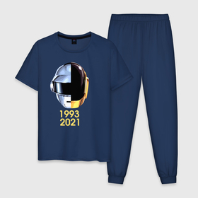 Мужская пижама хлопок с принтом Daft Punk в Санкт-Петербурге, 100% хлопок | брюки и футболка прямого кроя, без карманов, на брюках мягкая резинка на поясе и по низу штанин
 | getlucky | бангальтер | диско | омем кристо | синти поп | хаус