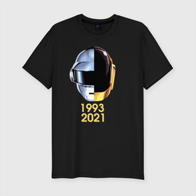 Мужская футболка хлопок Slim с принтом Daft Punk в Кировске, 92% хлопок, 8% лайкра | приталенный силуэт, круглый вырез ворота, длина до линии бедра, короткий рукав | Тематика изображения на принте: getlucky | бангальтер | диско | омем кристо | синти поп | хаус