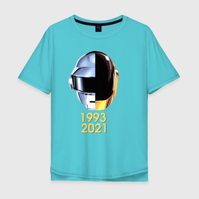 Мужская футболка хлопок Oversize с принтом Daft Punk , 100% хлопок | свободный крой, круглый ворот, “спинка” длиннее передней части | Тематика изображения на принте: getlucky | бангальтер | диско | омем кристо | синти поп | хаус