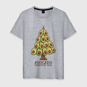 Мужская футболка хлопок с принтом Avocado Christmas Tree в Петрозаводске, 100% хлопок | прямой крой, круглый вырез горловины, длина до линии бедер, слегка спущенное плечо. | claus | cute | nature | new year | santa | tree | авокадо | адвокадо | дед мороз | дед отмороз | ёлка | ель | из авокадо | колпак | косточка | милота | милые авокадо | новый год | прикол | природа | рождественское дерево