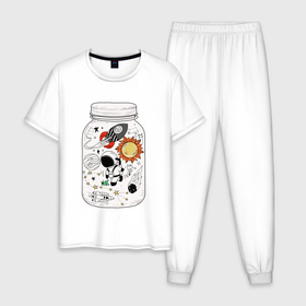 Мужская пижама хлопок с принтом Космос в банке в Новосибирске, 100% хлопок | брюки и футболка прямого кроя, без карманов, на брюках мягкая резинка на поясе и по низу штанин
 | астронавт | космонавт | космос | планеты | ракета | солнце