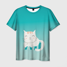 Мужская футболка 3D с принтом котик на подстилке в Курске, 100% полиэфир | прямой крой, круглый вырез горловины, длина до линии бедер | анимешный | бегемотик | дзен | кот | котик | кошечка | милота | мультяшный | отдых | подстилка | рисунок | спит | спокойствие | уют