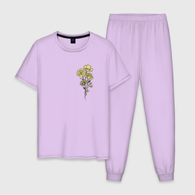 Мужская пижама хлопок с принтом Flo , 100% хлопок | брюки и футболка прямого кроя, без карманов, на брюках мягкая резинка на поясе и по низу штанин
 | flo | flowers | растения | флористика | цветение | цветы