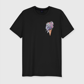 Мужская футболка хлопок Slim с принтом Цветочное мороженое , 92% хлопок, 8% лайкра | приталенный силуэт, круглый вырез ворота, длина до линии бедра, короткий рукав | flo | flowers | растения | флористика | цветение | цветы