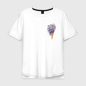 Мужская футболка хлопок Oversize с принтом Цветочное мороженое в Новосибирске, 100% хлопок | свободный крой, круглый ворот, “спинка” длиннее передней части | flo | flowers | растения | флористика | цветение | цветы