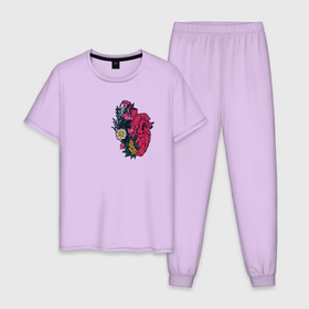 Мужская пижама хлопок с принтом Heart , 100% хлопок | брюки и футболка прямого кроя, без карманов, на брюках мягкая резинка на поясе и по низу штанин
 | flo | flowers | растения | флористика | цветение | цветы