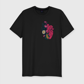 Мужская футболка хлопок Slim с принтом Heart в Петрозаводске, 92% хлопок, 8% лайкра | приталенный силуэт, круглый вырез ворота, длина до линии бедра, короткий рукав | flo | flowers | растения | флористика | цветение | цветы