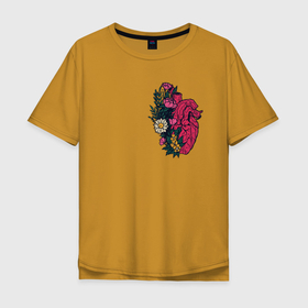 Мужская футболка хлопок Oversize с принтом Heart в Белгороде, 100% хлопок | свободный крой, круглый ворот, “спинка” длиннее передней части | flo | flowers | растения | флористика | цветение | цветы