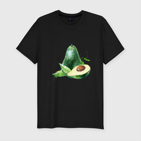 Мужская футболка хлопок Slim с принтом акварельное авокадо в Екатеринбурге, 92% хлопок, 8% лайкра | приталенный силуэт, круглый вырез ворота, длина до линии бедра, короткий рукав | авокадо | акварель | брызги | веган | вегетарианец | здоровье | зож | правильное питание | рисунок