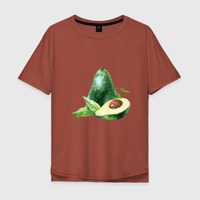 Мужская футболка хлопок Oversize с принтом акварельное авокадо в Санкт-Петербурге, 100% хлопок | свободный крой, круглый ворот, “спинка” длиннее передней части | авокадо | акварель | брызги | веган | вегетарианец | здоровье | зож | правильное питание | рисунок