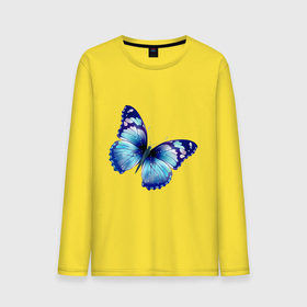 Мужской лонгслив хлопок с принтом Синяя бабочка , 100% хлопок |  | Тематика изображения на принте: бабочка | крылья | мотылек | насекомое | полет | рисунок | синий