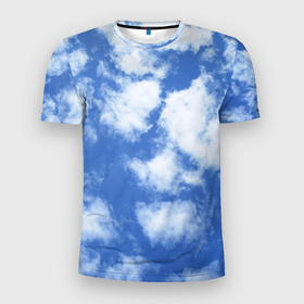 Мужская футболка 3D спортивная с принтом ОБЛАКА в Екатеринбурге, 100% полиэстер с улучшенными характеристиками | приталенный силуэт, круглая горловина, широкие плечи, сужается к линии бедра | голубое небо | небо | небо паттерн | нежное небо | облака | синее небо | синий | тучи