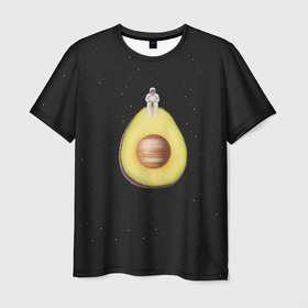 Мужская футболка 3D с принтом Космокадо в Петрозаводске, 100% полиэфир | прямой крой, круглый вырез горловины, длина до линии бедер | avocado | drift | drifting | fruits | galaxy | milky | moon | planet | plant | ship | space | spaceship | star | suit | to | way | авокадо | галактика | звезда | корабль | космический | космонавт | космос | луна | млечный | планета | путь | растение | ска