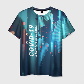 Мужская футболка 3D с принтом Stop Covid 19 в Тюмени, 100% полиэфир | прямой крой, круглый вырез горловины, длина до линии бедер | covid 19 | stop epidemic | антикоронавирус | коронавирус | пандемия