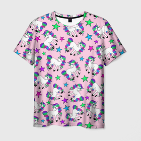 Мужская футболка 3D с принтом Единороги и звезды в Новосибирске, 100% полиэфир | прямой крой, круглый вырез горловины, длина до линии бедер | Тематика изображения на принте: baby | horse | kawaii | kids | little | pony | unicorn | девочкам | девушкам | детям | единорог | единорог радуга | животные | звезды | кавайный | лошадь | малыш | милые создания | мифические существа | мультяшный | пегас