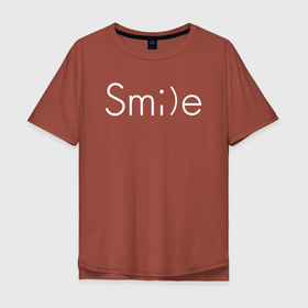 Мужская футболка хлопок Oversize с принтом SMILE | УЛЫБКА в Екатеринбурге, 100% хлопок | свободный крой, круглый ворот, “спинка” длиннее передней части | creative | minimalism | smile | креатив | креативная | минимал | минимализм | надпись | смайл | смайлик | текст | улыбка