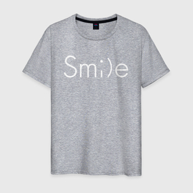 Мужская футболка хлопок с принтом SMILE | УЛЫБКА в Петрозаводске, 100% хлопок | прямой крой, круглый вырез горловины, длина до линии бедер, слегка спущенное плечо. | creative | minimalism | smile | креатив | креативная | минимал | минимализм | надпись | смайл | смайлик | текст | улыбка