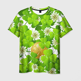 Мужская футболка 3D с принтом Ирландский Клевер и Монетка в Белгороде, 100% полиэфир | прямой крой, круглый вырез горловины, длина до линии бедер | Тематика изображения на принте: день ирландии | зеленая | зеленый | ирландец | ирландская | ирландский | клевер | монета | патрик | с патриком