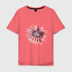 Мужская футболка хлопок Oversize с принтом акварельный подсолнух в Екатеринбурге, 100% хлопок | свободный крой, круглый ворот, “спинка” длиннее передней части | акварель | краска | лето | подсолнух | рисунок | цветок | цветы