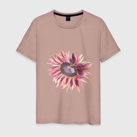 Мужская футболка хлопок с принтом акварельный подсолнух в Екатеринбурге, 100% хлопок | прямой крой, круглый вырез горловины, длина до линии бедер, слегка спущенное плечо. | акварель | краска | лето | подсолнух | рисунок | цветок | цветы