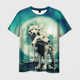 Мужская футболка 3D с принтом Волки, пара в Екатеринбурге, 100% полиэфир | прямой крой, круглый вырез горловины, длина до линии бедер | Тематика изображения на принте: two | wolw | волк | волки | двое | пара