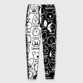 Мужские брюки 3D с принтом BTS | BT21 в Санкт-Петербурге, 100% полиэстер | манжеты по низу, эластичный пояс регулируется шнурком, по бокам два кармана без застежек, внутренняя часть кармана из мелкой сетки | army | bangtan boys | bt21 | bts | bts stickers | chimmy | cooky | k pop | koya | mang | monster | rap monster | rapmon | rj | rm | shooky | tata | van | бтс | ви | джей хоуп | джонгук | кейпоп | реп монстр | стикеры bts | сюга | чимин | чин