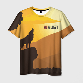 Мужская футболка 3D с принтом Rust в Екатеринбурге, 100% полиэфир | прямой крой, круглый вырез горловины, длина до линии бедер | air drop | facepunch | game | rust | survival | wolf | аир дроп | выживание | игра