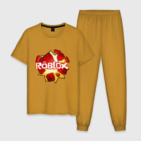 Мужская пижама хлопок с принтом ROBLOX LOGO в Новосибирске, 100% хлопок | брюки и футболка прямого кроя, без карманов, на брюках мягкая резинка на поясе и по низу штанин
 | piggy | roblox | roblox games | roblox piggy | игра роблокс | пигги. | роблокс | роблокс пигги | робукс