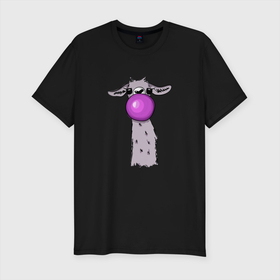 Мужская футболка хлопок Slim с принтом Лама в Белгороде, 92% хлопок, 8% лайкра | приталенный силуэт, круглый вырез ворота, длина до линии бедра, короткий рукав | bubble gum | lama | no drama | баблгам | бубльгум | лама | лама с жвачкой | пузырь