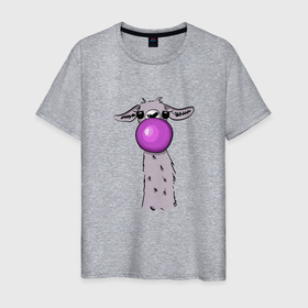Мужская футболка хлопок с принтом Лама в Санкт-Петербурге, 100% хлопок | прямой крой, круглый вырез горловины, длина до линии бедер, слегка спущенное плечо. | bubble gum | lama | no drama | баблгам | бубльгум | лама | лама с жвачкой | пузырь