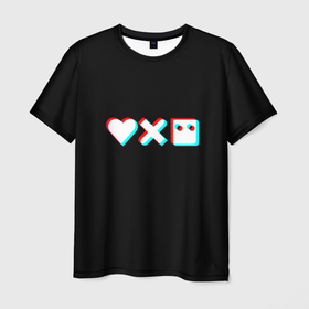 Мужская футболка 3D с принтом Любовь, смерть и роботы , 100% полиэфир | прямой крой, круглый вырез горловины, длина до линии бедер | 3d | 3д | love death and robots | иконка | кибер | логотип | любовь | мультик | нетфликс | подарок | робот | сериал | символ | черный