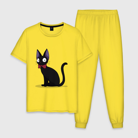 Мужская пижама хлопок с принтом кот студии Гибли , 100% хлопок | брюки и футболка прямого кроя, без карманов, на брюках мягкая резинка на поясе и по низу штанин
 | аниме | ведьмина служба доставки | гибли | друг | кот | котенок | котик | миядзаки | питомец | рисунок