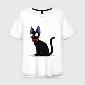 Мужская футболка хлопок Oversize с принтом кот студии Гибли в Белгороде, 100% хлопок | свободный крой, круглый ворот, “спинка” длиннее передней части | аниме | ведьмина служба доставки | гибли | друг | кот | котенок | котик | миядзаки | питомец | рисунок