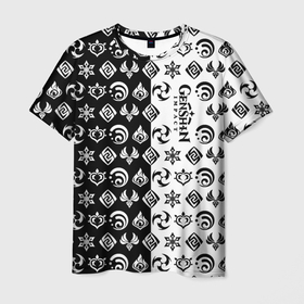 Мужская футболка 3D с принтом Genshin Impact в Тюмени, 100% полиэфир | прямой крой, круглый вырез горловины, длина до линии бедер | anime | game | zelda | аниме | геншин | дилюк | игра | импакт | итэр | люмин | молитва | паймон | тейват