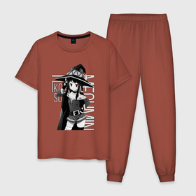 Мужская пижама хлопок с принтом Мегумин в Екатеринбурге, 100% хлопок | брюки и футболка прямого кроя, без карманов, на брюках мягкая резинка на поясе и по низу штанин
 | konosuba | megumin | взрыв | да будет благословенен этот прекрасный мир | коносуба | маг | мегумин