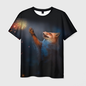 Мужская футболка 3D с принтом Лиса и огонек в Курске, 100% полиэфир | прямой крой, круглый вырез горловины, длина до линии бедер | fox | foxy | животное | звери | лиса | лисенок | лисичка | милая | рыжая | фокс