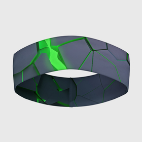 Повязка на голову 3D с принтом Зеленый разлом плит в трехмерном ,  |  | 3d | 3д | abstrakt | couter strike | csgo | dota | geometry | green | lol | rift | steel | wow | абстракт | геометрия | дота | зеленый | камни | кубики | пластик | плиты | разлом | раскол | свет | скин | сталь | текстура | трещина