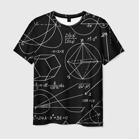 Мужская футболка 3D с принтом Геометрия в Екатеринбурге, 100% полиэфир | прямой крой, круглый вырез горловины, длина до линии бедер | вычисления | геометрия | линии | минимализм | формулы | школа