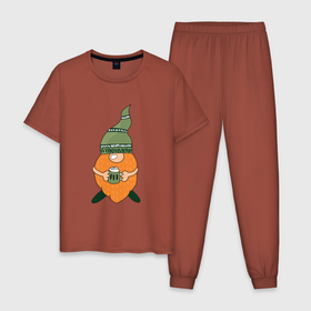Мужская пижама хлопок с принтом Гном - День святого Патрика в Новосибирске, 100% хлопок | брюки и футболка прямого кроя, без карманов, на брюках мягкая резинка на поясе и по низу штанин
 | борода | гном | день святого патрика | зеленый | ирландия | лепрекон | мультяшный | оранжевый | патрик | подарок | символ | смешной | фэнтези