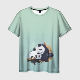 Мужская футболка 3D с принтом акварельные панды в Новосибирске, 100% полиэфир | прямой крой, круглый вырез горловины, длина до линии бедер | акварель | двое | животные | звери | мило | мишки | обнимашки | панды | пара | природа | рисунок