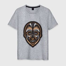 Мужская футболка хлопок с принтом Лицо в Полинезийском стиле в Новосибирске, 100% хлопок | прямой крой, круглый вырез горловины, длина до линии бедер, слегка спущенное плечо. | Тематика изображения на принте: викинг | вождь | воин | демон | древние племена | дьявол | контур лица | лицо | маори | маска | племенные узоры | полинезия | самоа | самоанские узоры | тотем | узор