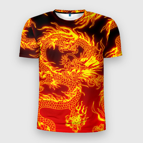 Мужская футболка 3D спортивная с принтом ДРАКОН в Екатеринбурге, 100% полиэстер с улучшенными характеристиками | приталенный силуэт, круглая горловина, широкие плечи, сужается к линии бедра | china | dragon | fire | абстракция | дракон | китай | мифические существа | огонь | узор.