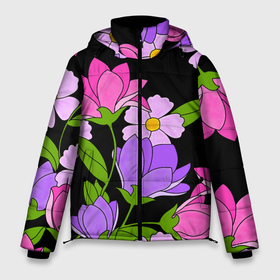 Мужская зимняя куртка 3D с принтом Ночные цветы в Белгороде, верх — 100% полиэстер; подкладка — 100% полиэстер; утеплитель — 100% полиэстер | длина ниже бедра, свободный силуэт Оверсайз. Есть воротник-стойка, отстегивающийся капюшон и ветрозащитная планка. 

Боковые карманы с листочкой на кнопках и внутренний карман на молнии. | fashion | flowers | бабушка | букет | бутоны | весна | ветки | девушкам | дочь | зелень | лаванда | лепестки | лето | лилии | листья | лучшая | мама | ночь | пионы | подарок | поляна | природа | растения | розы