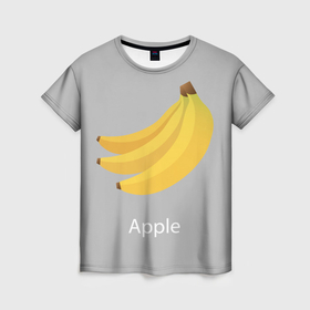 Женская футболка 3D с принтом Banana apple в Екатеринбурге, 100% полиэфир ( синтетическое хлопкоподобное полотно) | прямой крой, круглый вырез горловины, длина до линии бедер | apple | banana | grey | банан | серый | яблоко